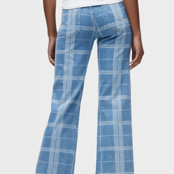 NEW HUDSON women Rosie High Rise Wide Leg Ankle Jeans in Plaid Indigo 825 7t3 - Picture 5 of 11